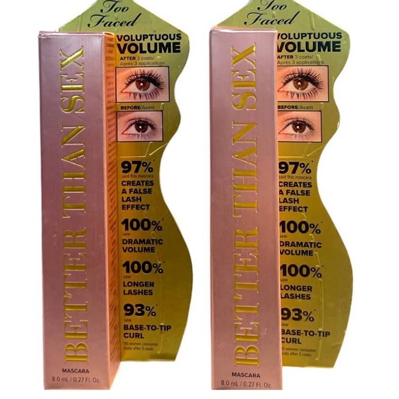 Too Faced Other - 2x Too Faced Better Than Sex Mascara Full Size .27oz Volumizing Lengthening NIB